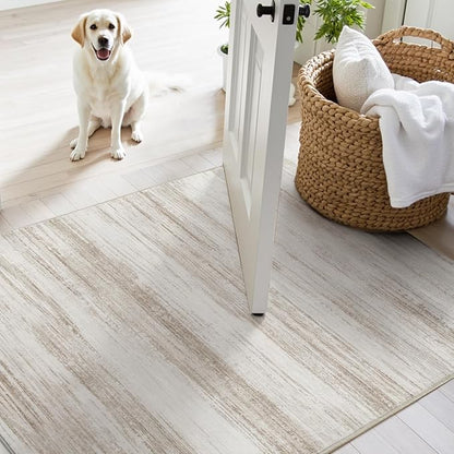 PADOOR Modern Abstract Runner Rug - 2x10 Washable Hallway Rugs, Ultra Soft Non-Slip Low Pile Floor Rugs for Hallway Entryway Kitchen Bedroom Bedside Laundry Room Brown