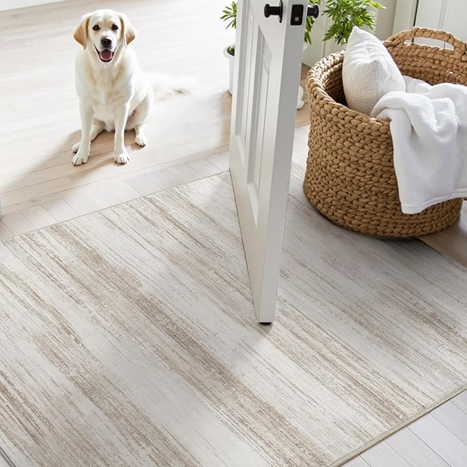 PADOOR Modern Abstract Entryway Rug - 2x3 Washable Rugs Non-Slip Door Mat, Ultra Soft Low Pile Floor Rugs Doormat for Entrance Front Door Indoor Brown