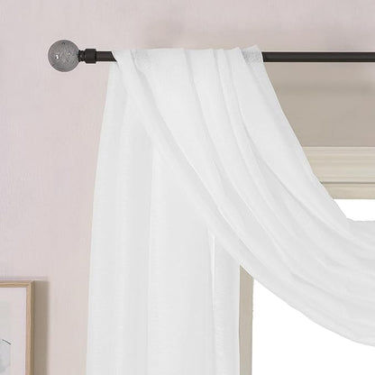 DONREN White Sheer Window Valance - Luxury Soft Semi-Sheer Scarf for Window Wedding Arch Curtains (1 Panel, 52 x 216 Inch Length)