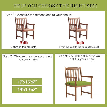 idee-home Outdoor Chair Cushions Set of 4, 17" x 16" Outdoor Seat Cushion Waterproof Patio Furniture with Ties, Dining Chair Pads