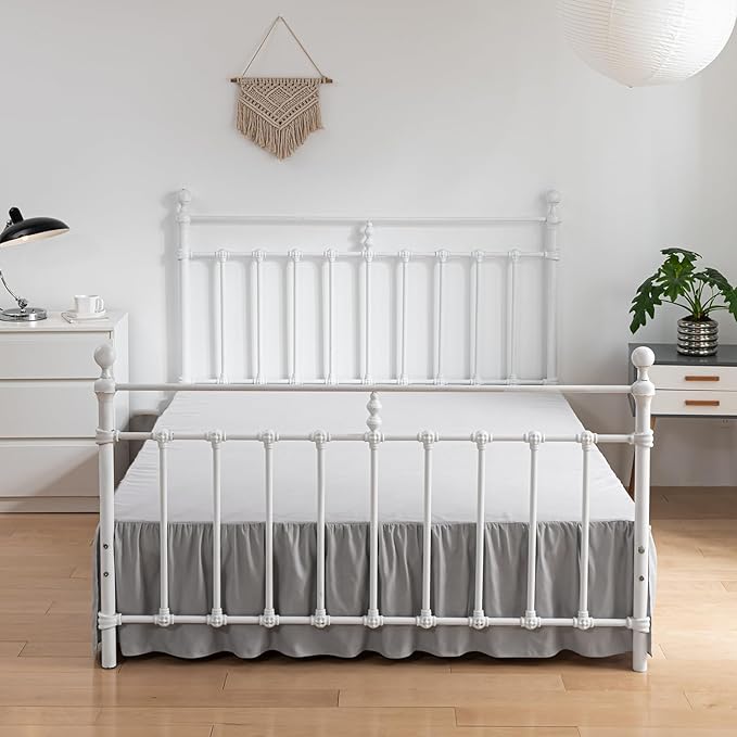 Bed Skirt Twin Size Ruffled Bed Skirt with Split Corners, 14 Inch Drop Dust Ruffle Bed Skirt with Platform, Light Gray