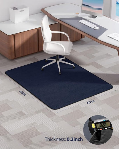 Blvornl Office Chair Mat for Hardwood Floor and Low Pile Carpet, 47" x 60" Corduroy Surface Desk Rolling Chair Mat for Hard Floors, Heavy Duty Carpeted Floor Protector Rug for Home Office, Dark Blue