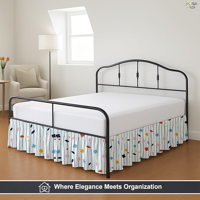 Cottington Lane Ruffled Bed Skirt King Size with Split Corner, Brushed Microfiber Hotel Quality Dust Ruffle, 12 Inch Drop Gathered Bedskirt, Soft, Stylish, Shrink & Fade Resistant, Ray of Flowers