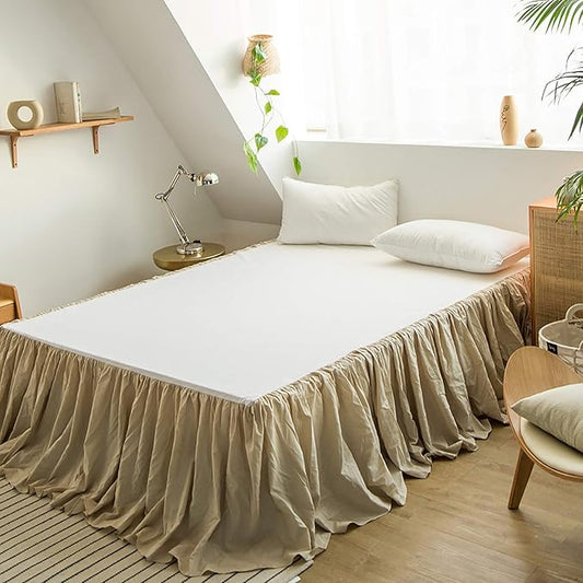 Simple&Opulence Belgian Linen Bed Skirt with Classic 14 inch Tailored Drop Dust Ruffle, Easy Fit Breathable Premium Natural Flax- Pleated Linen, Queen