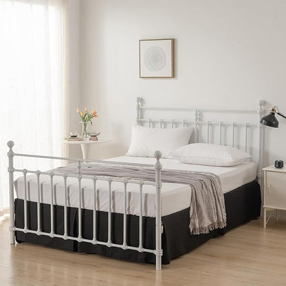 Bed Skirt King Size, Pleated Waffle Weave Bed Skirt with Split Corners, Tailored Dust Ruffle 14 Inch Drop Easy Fit, Machine Washable (Black, King - 14" Drop)