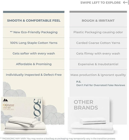 Mayfair Linen 100% Cotton Striped Sheets King Size Bed Set - 500 Thread Count Damask Sheets King Size 4 PC Set (Beige Stripe), Soft, Cooling, Sateen Weave Hotel-Quality 16" Deep Pocket Bedsheet