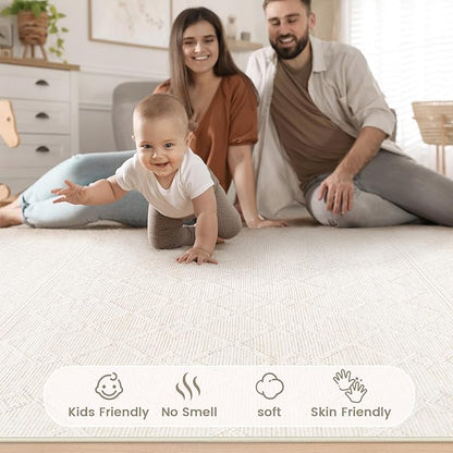 6x9 Area Rug Living Room: Washable Boho Geometric Moroccan Rug Neutral Modern Farmhouse Indoor Soft Non Slip Ultra Thin Printed Pattern Carpet for Dining Room Bedroom Nursery Home (Beige, 6'x9')