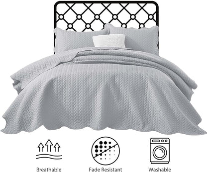 IR Imperial Rooms Queen Quilt Bedding Set Size (90" x 96") + 2 Pillow Shams (20" x 26"+ 2") - 3 Pcs All Season Lightweight Reversible Microfiber Coverlet Embossed Quilt Bedspread (Silver)
