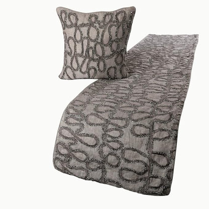 The HomeCentric King Queen Twin Bed Runner, Grey Designer Bed Scarf in Linen with Embroidery, CA King Size 86"x18" Bed Runner with 2 Pillow Cover, Bed Linen Foot Warmer Home Living - Grace Forever