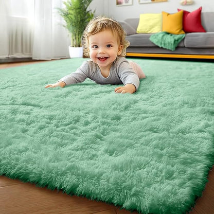ONASAR Sage Green Rugs for Living Room Bedroom, 5x8 Washable Fluffy Bedside Area Rug, Soft Plush Shaggy Indoor Floor Carpet for Nursery Kids Girls Boys Teen Dorm Home Office Decor Aesthetic
