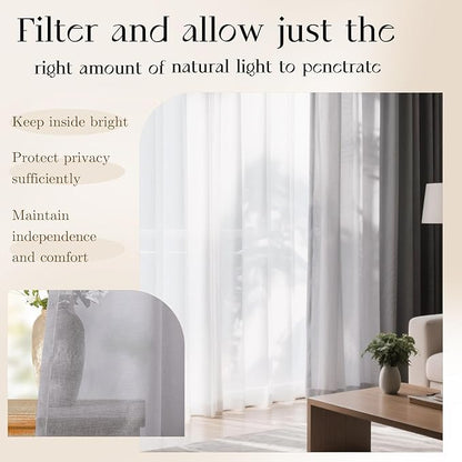 Dreaming Casa Grey Sheer Curtains 102 Inches Long, Rod Pocket & Back Tab Light Filtering Textured Sheers for Living Room Bedroom, 2 Panels, Each 100" W x 102" L