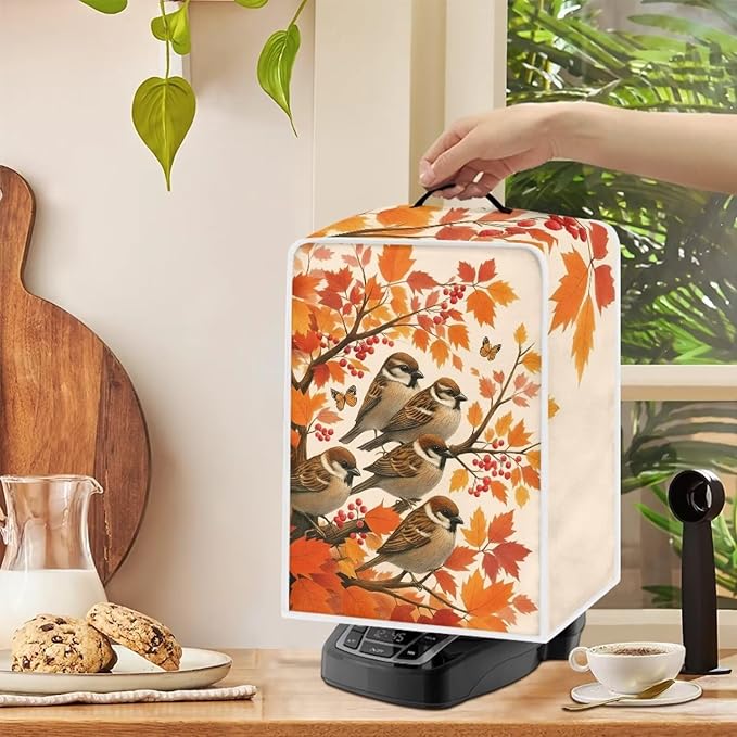 Coffee Maker Cover with Handle Maple Cardinal Dust Protection Washable Foldable Christmas Appliance Cover