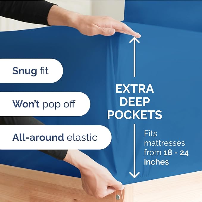 Extra Deep Pocket Twin Sheets - 3 Piece Breathable & Cooling Bed Sheets - Hotel Luxury Bed Sheet Set - Soft, Wrinkle Free & Comfy - Easily Fits Extra Deep Mattresses - Deep Pocket Royal Blue Sheets