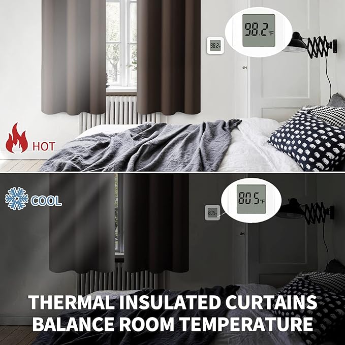 BGment Brown Blackout Curtains 84 Inch Length for Bedroom - Rod Pocket Thermal Insulated Room Darkening Drapes Blinds for Living Room Dining Room Privacy, 52 x 84 Inch, 2 Panels