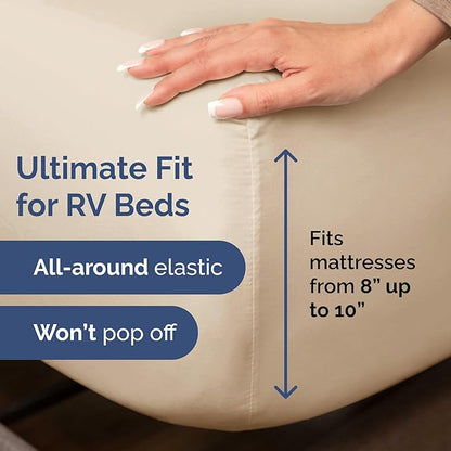 RV Short Queen Sheet Set 60 X 75 - 4 Piece RV Short Queen Bed Sheets - Soft, Breathable & Cooling - Designed for Bunks, Trailers & Camper - Fits 8” to 12" Mattress - Hotel Luxury Bedding - Wheat