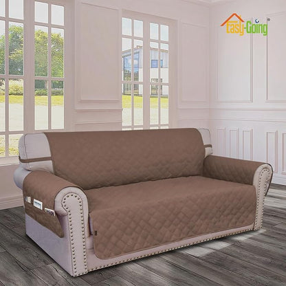 Easy-Going Waterproof Oversized Loveseat Covers Leakproof Couch Cover for 2 Cushion Couch Sofa Cover Washable Sofa Slipcover Non-Slip Furniture Protector with Pocket for Pets (Medium-XL, Brown)