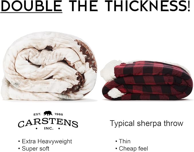 CARSTENS, INC. Ultra Premium Super Soft Plush Sherpa Fleece Oversized Throw Blanket 54" x 68", Pinecone