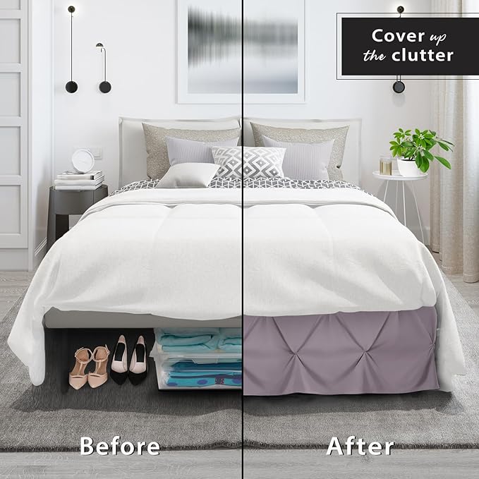 Nestl Dusty Purple Bed Skirt Twin Size, Pinch Pleat Twin Bed Skirt, 14" Inch Drop Twin Bedskirt, Hotel Quality Dusty Purple Bed Skirts, Microfiber Bedskirt for Twin Bed, Dusty Purple Twin Bed Skirt