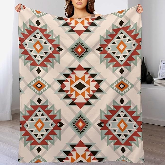 Southwest Style Blanket, Boho Geometric Print Throw Blanket Tribal Aztec Blanket for Couch Bed Sofa Cover Throw Home DéCor 40"x50"