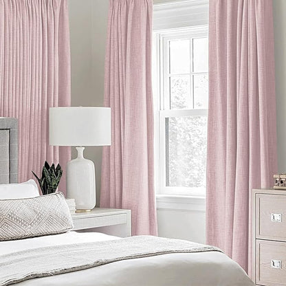 MIULEE Linen Texture Curtains for Bedroom Solid 100% Blackout Thermal Insulated Pink Curtains Grommet Room Darkening Drapes for Living Room Nursery 52x54 Inch (2 Panels)