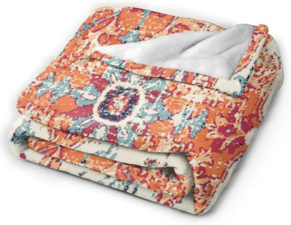 HGOD DESIGNS Carpet Pattern Throw Blanket Boho Style Ethnic Design Orange Blue Soft Blankets and Throws 40x50 Inch Caring for Women Men (100x130cm)