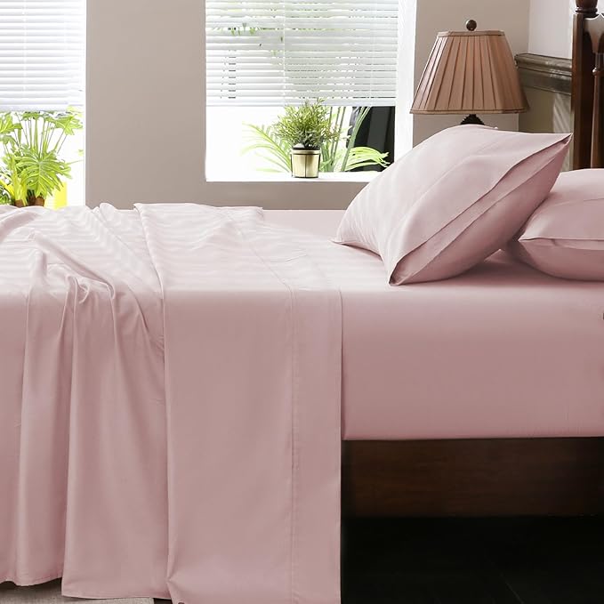 Extra Deep Pocket California King Sheets 18-24 Inch 100% Egyptian Cotton 1000 Thread Count Sateen Weave Soft Breathable 4 Pieces（California King,Light Pink）