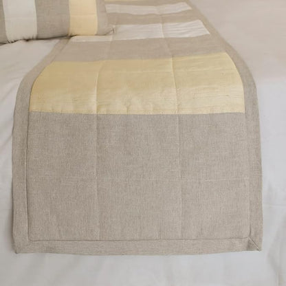 The HomeCentric King/Queen/Twin Beige Decorative Twin 53"x18" Bed Runner with 2 Pillow Cover, Color Block, Patchwork, Quilted, Silk, Linen & Striped Bed Scarf on Linen & Silk Fabric - Alikka