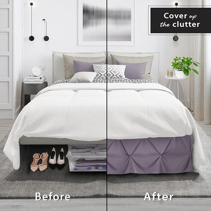 Nestl Grayish Purple Bed Skirt Cal King Size, Pinch Pleat Cal King Bed Skirt, 14" Inch Drop Cal King Bedskirt, Hotel Quality Bed Skirts, Microfiber Bedskirt for Cal King Bed, Grayish Purple Bed Skirt