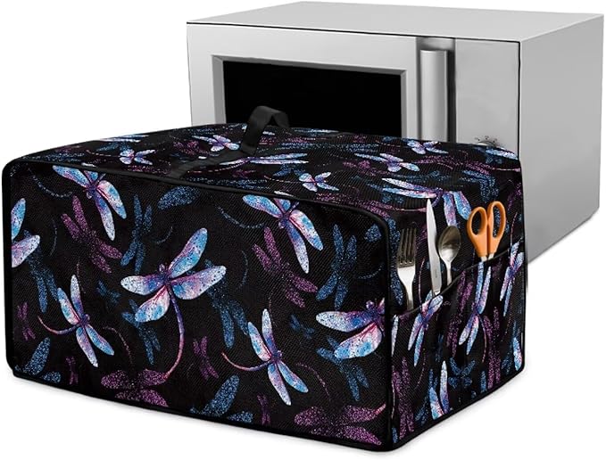 Dragonfly Print Microwave Oven Cover Dust-Proof Microwave Toaster Oven Cover Foldable Kitchen Appliance Protector Suitable for Most Microwave Ovens, L