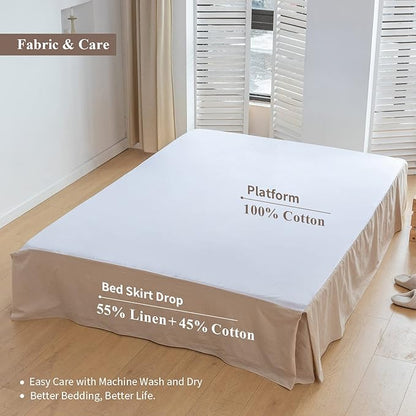 BISELINA French Linen Bed Skirt with Pleated Corner 14-Inch Tailored Drop Natural Flax Cotton Blend Basic Dust Ruffle Soft Cozy Farmhouse Bedding (14" Full, Basic Linen)