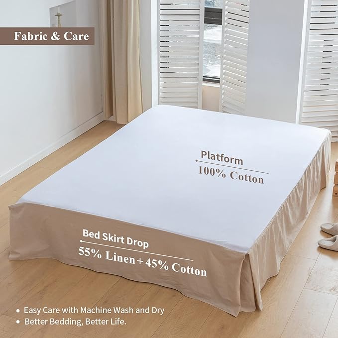 BISELINA French Linen Bed Skirt with Pleated Corner 14-Inch Tailored Drop Natural Flax Cotton Blend Basic Dust Ruffle Soft Cozy Farmhouse Bedding (14" King, Basic Linen)