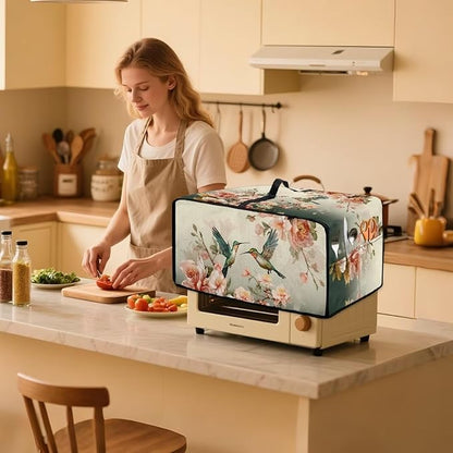 Air Fryer Toaster Oven Dust Cover Washable Fabric Countertop Microwave Smart Oven Cover for Kitchen Countertop Decor, S, 14.5 x 18.5 x 9 Inches, Hummingbird Floral Pattern