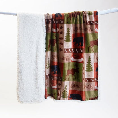 CARSTENS, INC. Ultra Premium Super Soft Plush Sherpa Fleece Oversized Throw Blanket 54" x 68", Patchwork Lodge