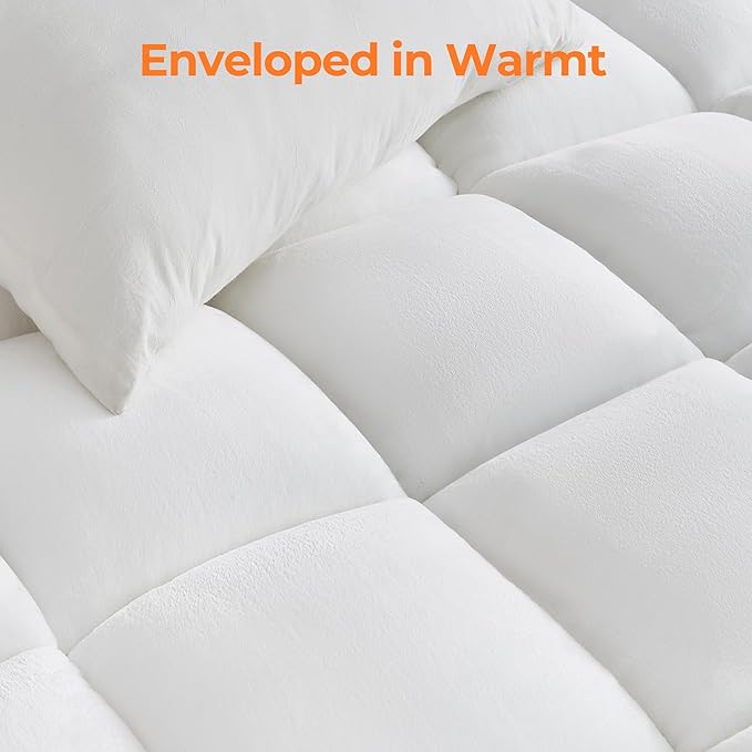 Ultra Soft Coral Fleece Twin Size Mattress Topper, No Compression Plush Thick Pillow Top Mattress Pad with Deep Pocket, Winter Warm Cozy Bed Topper Cover for Back Pain Relief