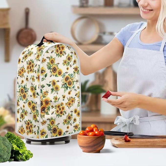Talayituse Sunflower Bee Print Blender Dust Cover, Fingerprint Protection Cover for Stand Mixer or Coffee Machine, Home Kitchen Appliance Covers for Stain Dust Resistant Supplies