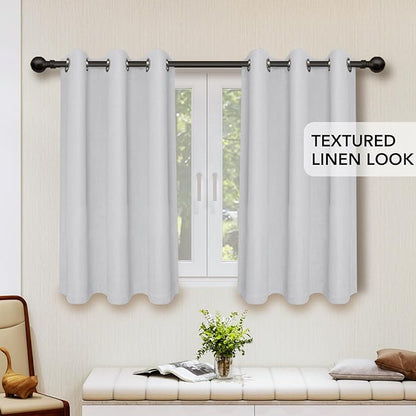 Easy-Going Linen Look Blackout Curtain Grommet Window Curtain Drapes for Bedroom, Living Room Thermal Insulated Room Darkening (2 Panels, 38x45 Inch, Greyish White)