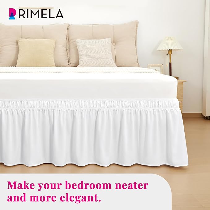 RIMELA Bed Skirt Full Size Moon White 15 Inch Drop, Wrap Around Elastic Bedskirt, Dust Ruffle for Adjustable Bed Base Soft Durable Fabric Machine Washable Easy to Install Bed Skirts
