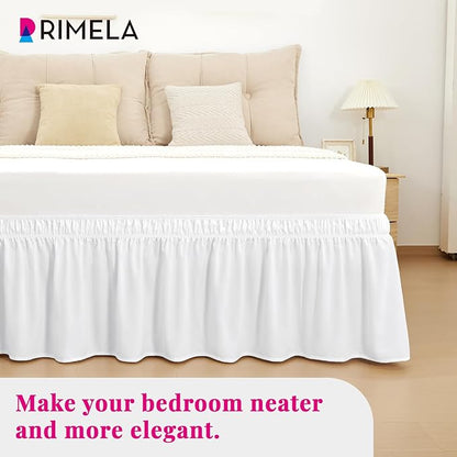 RIMELA Bed Skirt King Size Moon White 15 Inch Drop, Wrap Around Elastic Bedskirt, Dust Ruffle for Adjustable Bed Base Soft Durable Fabric Machine Washable Easy to Install Bed Skirts