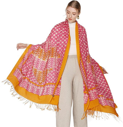 DANA XU 100% Merino Wool Pashmina Shawl for Women 96"x43", Oversized Cashmere Wrap with Tassels, Floral Travel Blanket Cape