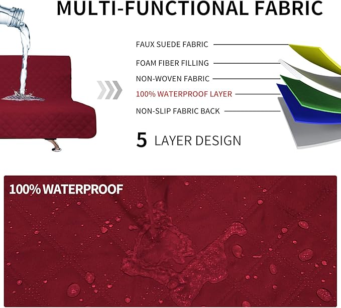 Easy-Going Sofa Slipcover Futon Cover Waterproof Couch Cover Furniture Protector Cover Pets Covers Whole Fabric No Stitching Non-Slip Fabric Pets Kids Children Dog Cat (Futon, Christmas Red)