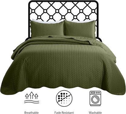 IR Imperial Rooms 8 Pack Quilt King Size Bedding (106" x 96") - Bulk Wholesale for Hotels, Guest Bedroom & Airbnbs - Lightweight Microfiber Reversible Embossed Quilts Bedspread (Olive Green)