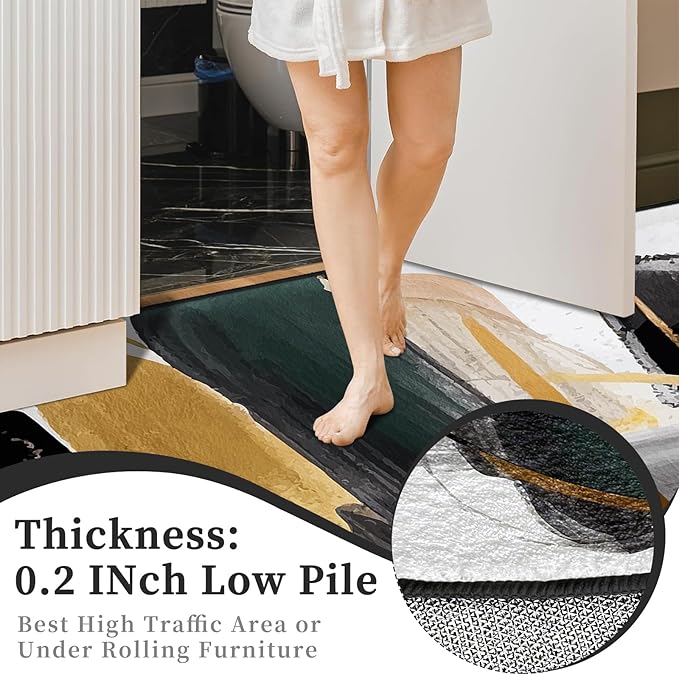 9CH Fashion Modern Area Rug 7' X 5', Abstract Art Painted Black White Gold Foil Modern Artwork Area Rug Non-Slip Carpet for Living Room Bedroom Dining Room