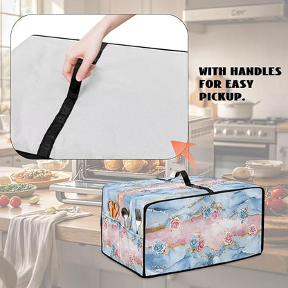 Rose Marble Texture Print Microwave Oven Grill Cover Protector Polyester-Linen Fabric Microwave Oven Dust Cover with Storage Bags Case Protections for Toaster Oven, M