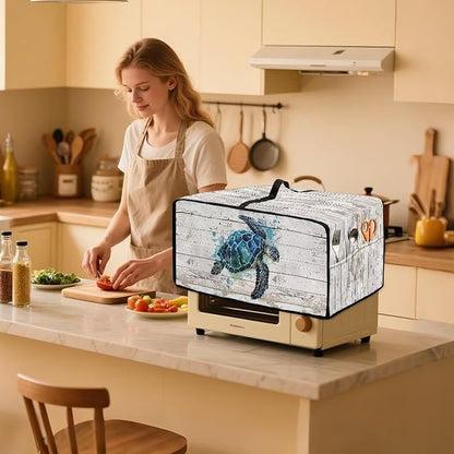 Air Fryer Toaster Oven Cover with Side Pockets, Protective Electrical Appliance Cover Kitchen Countertop Accessories and Decor, L, Watercolor Sea Turtle Wood Grain