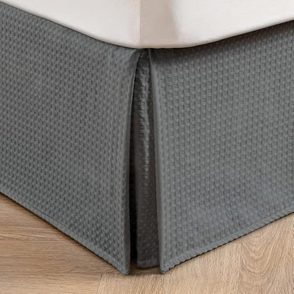 MIYE Pleated Waffle Weave Bed Skirt, Tailored Dust Ruffle 18 Inch Drop Easy Fit, Machine Washable (Dark Grey, Twin - 18" Drop)