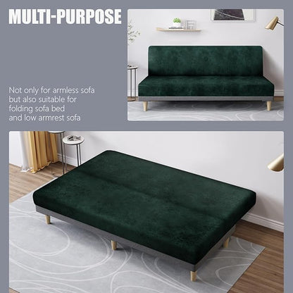 molasofa Leather Like Stretch Futon Slipcover Armless Futon Bed Sofa Cover Furniture Protector with Elastic Bottom, Soft and Washable Futon Cover for Sofa Bed Stay in Place（Medium，Green）
