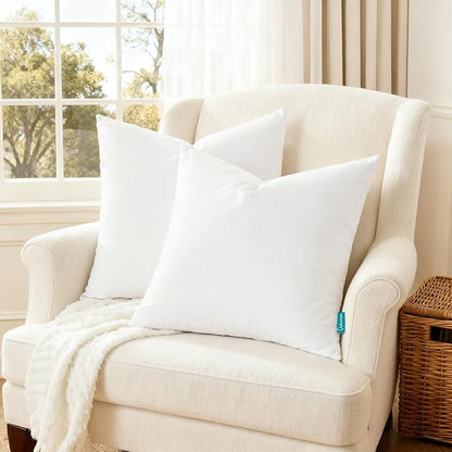 Oubonun 26x26 Feather Down Alternative Throw Pillow Inserts, 100% Cotton Cover, Medium Firm Decorative Pillow Inserts for Couch, Sofa, Bed, Chair (Set of 2)
