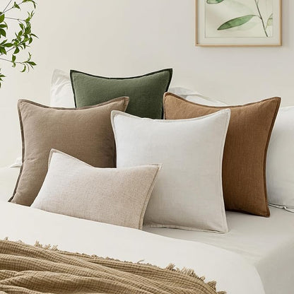 EMEMA Fall Decorative Linen Throw Pillow Covers 22x22 Inch Curry Boho Farmhouse Neutral Couch Throw Pillows for Bed Pack of 2 Accent Pillowcase Modern Sofa Cushion Livingroom Home