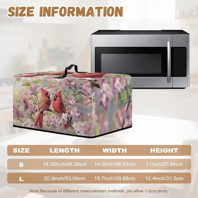 Microwave Ovens Dust Cover, Red Cardinal Polyester Waterproof Countertop Microwave Dust Cover Dustproof Tear-Resistant for Most Standard Sizes Easy to Clean