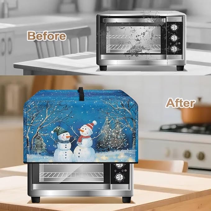 Microwave Oven Cover, Christmas Snowman Heat-Resistant Polyester Machine Protector Decorative Kitchen Appliance Covers Waterproof Microwave Oven Cover for Most Countertop Microwaves Blue